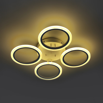 Люстра светодиодная 4 плафона 68,3*8 см 96Вт 3600LM 20м2 3 цвета прилож пульт хром Baizheng