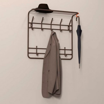 Вешалка металлическая настенная 60х22х58 см 8 крючков с полкой белый 60 ЗМИ