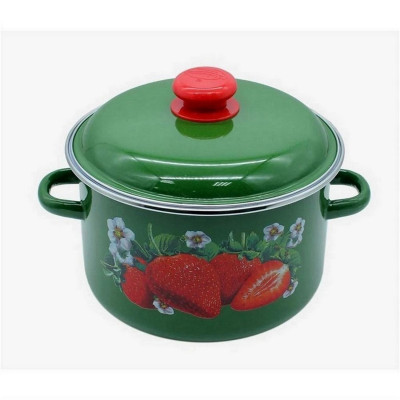 Кастрюля эмалированная 4 л пластиковая кнопка ободок зеленый рябчик Клубника садовая Стальэмаль Кастрюля эмалированная 4 л пластиковая кнопка ободок зеленый рябчик Клубника садовая Стальэмаль