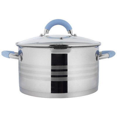 Кастрюля нерж сталь  4,5 л 22 см  5-слой дно стекл крышка дуршлаг силик ручка Melodia Mallony