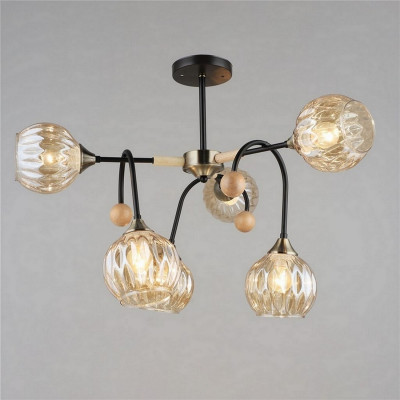 Люстра 6 плафонов 70*50 см Е27 60Вт 24м2 плафон стекло черный дерево Baizheng