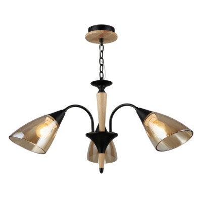 Люстра 3 плафона 67,5*32,5*54,5 см Е27 60Вт 12м2 плафон стекло черный-дерево Baizheng