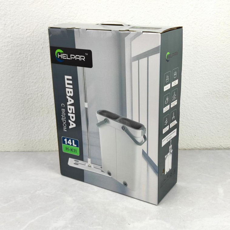 Фото №1 Набор ведро пластиковое 14 л + швабра метал 38х12 см металл ручка прозрачно зеленый Baizheng