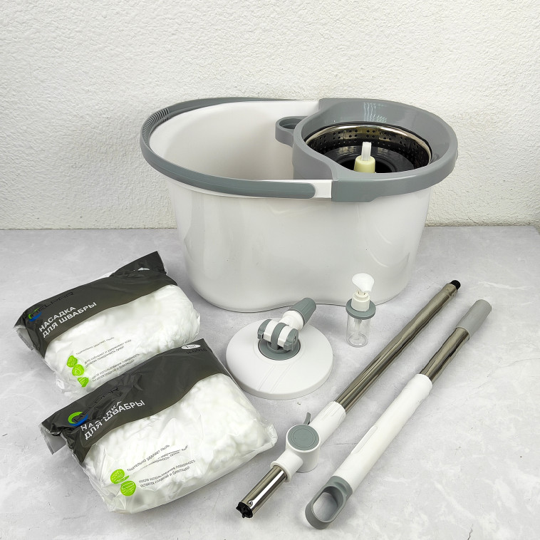 Фото №1 Набор ведро пластиковое с отжимом 12 л + швабра металл вращение 360° под упак Baizheng