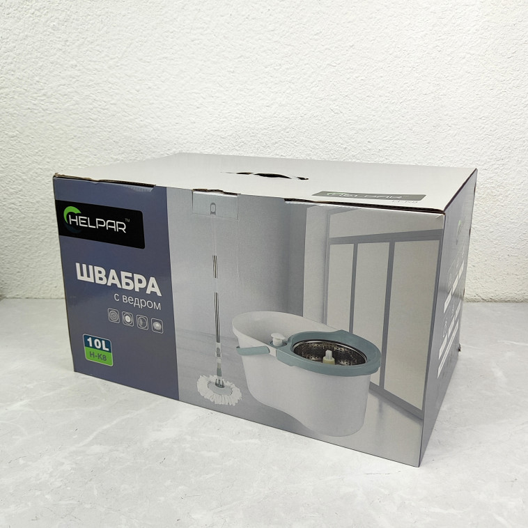 Мини фото №2 Набор ведро пластиковое с отжимом 12 л + швабра металл вращение 360° под упак Baizheng