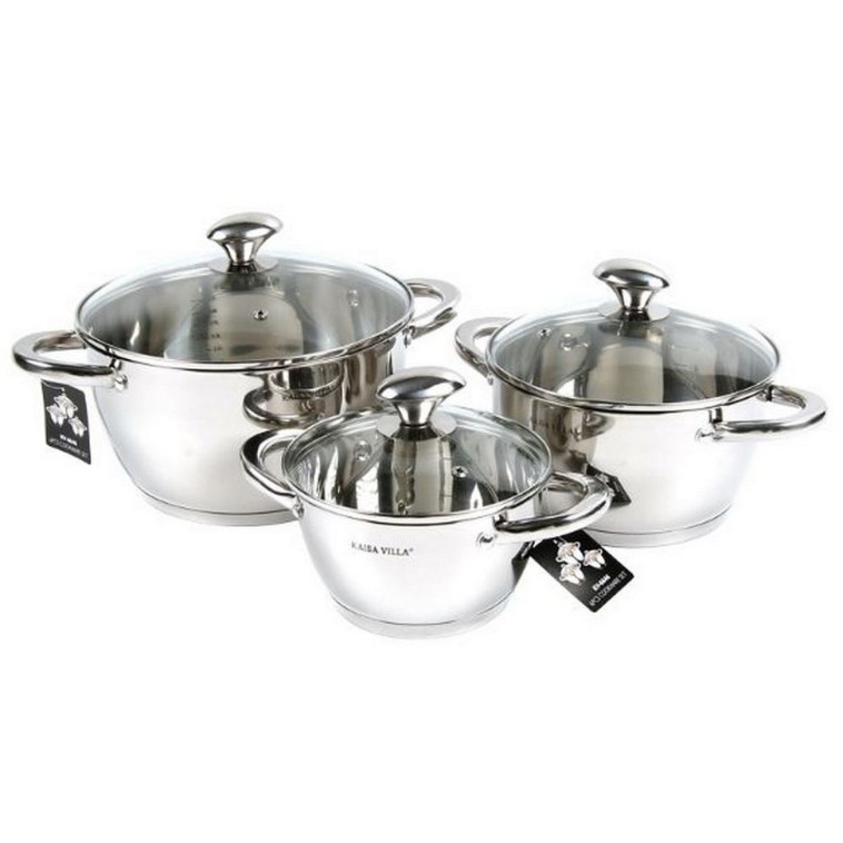 Набор посуды нержавеющая сталь 6 предметов 1,6 л 3,2 л 5,1 л стек крышка индукция Kaisa Villa