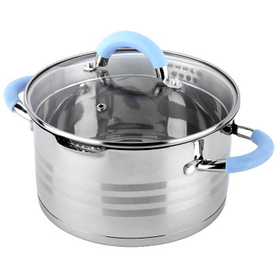 Кастрюля нерж сталь  5.8 л 24 см  5-слой дно стекл крышка дуршлаг силик ручка Melodia Mallony