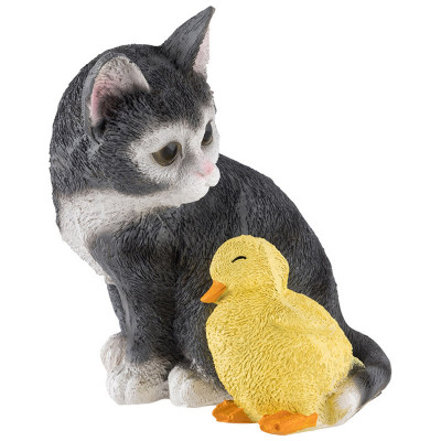 Фигурка полистоун садовая 19 см Котенок рыжий с уточкой Park