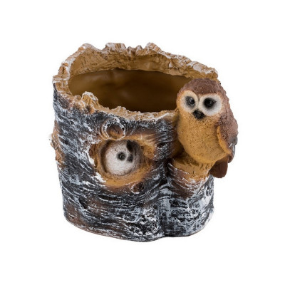 Кашпо полистоун 15 см Пенек березовый с совами Park