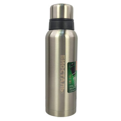 Термос нерж сталь 1,2 л узкое горло 2 чашки пробка сито без кнопки Охота Биосталь