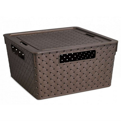 Корзина пластиковая 11 л 290х290х150 мм с крышкой венге Береста Violet Корзина пластиковая 11 л 290х290х150 мм с крышкой венге Береста Violet