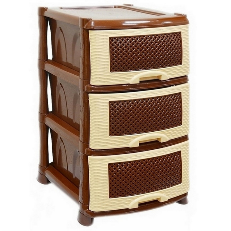 Комод пластиковый 3-х секционный 390*470*730 мм коричневый Плетенка Violet