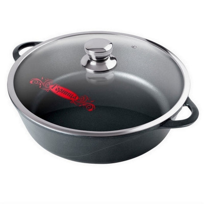 Жаровня алюминиевая  4,5 л 30х9,5 см стекл крышка под упак Универсальная Классик Горница