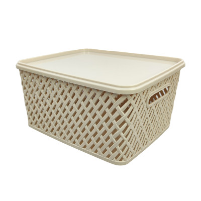 Корзина пластиковая 355*305*180 мм с крышкой бежевый Плетенка Альтернатива