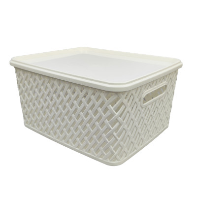 Корзина пластиковая 355*305*180 мм с крышкой белый Плетенка Альтернатива