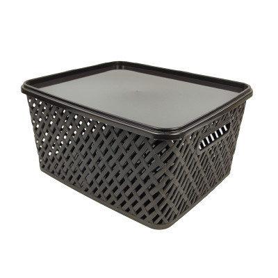 Корзина пластиковая 355*305*180 мм с крышкой коричневый Плетенка Альтернатива