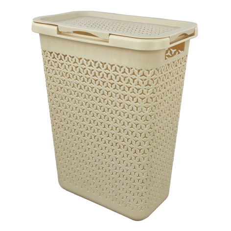 Корзина пластиковая 30 л для белья с крышкой узкая бежевый Элемент Альтернатива
