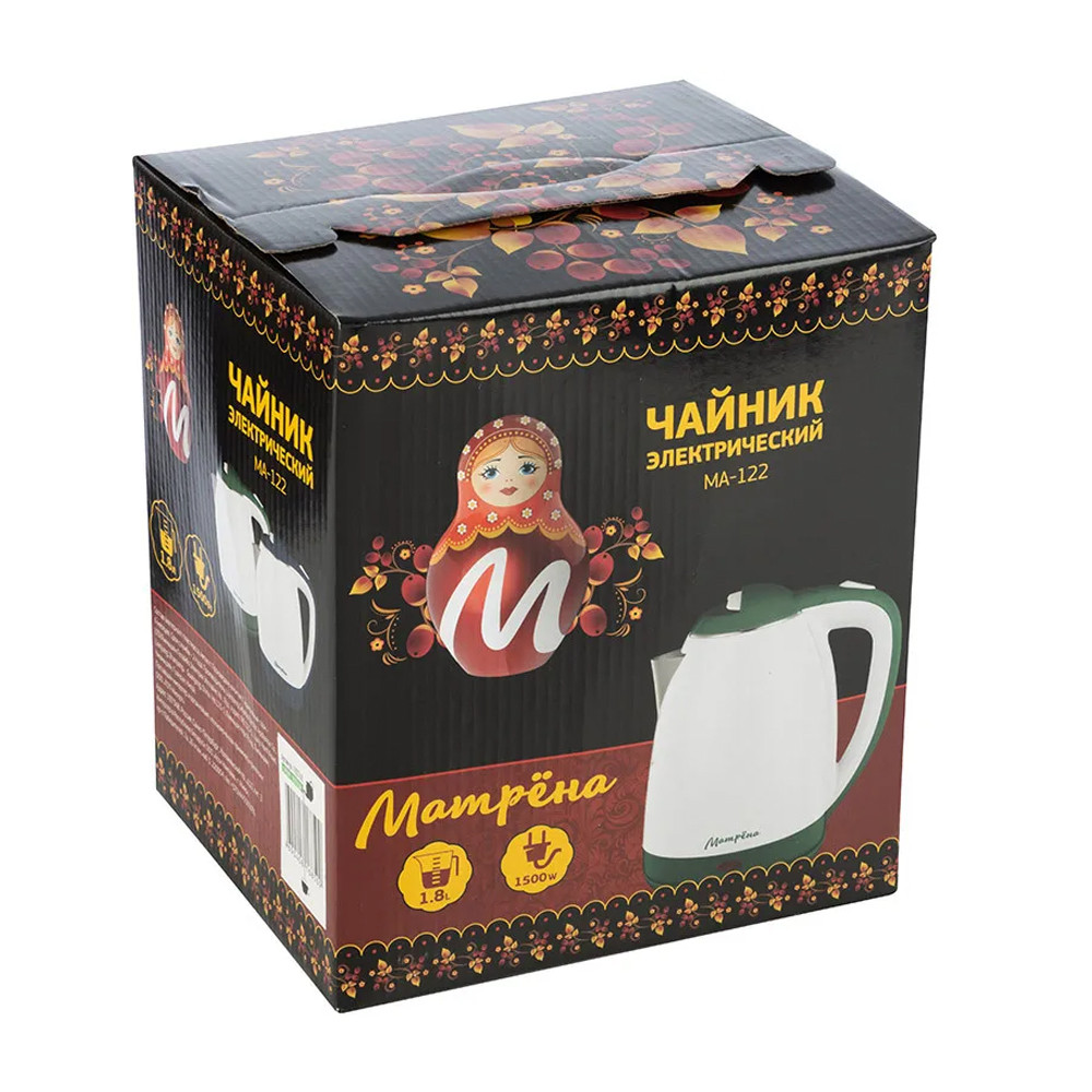 Чайник пластиковый электрический 1,8 л 1,5 кВт зеленый MA-122 Матрена