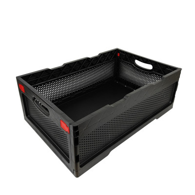 Ящик пластиковый 60*40*22 см с кнопками-фиксаторами перфорированный складной черный Альт-Пласт