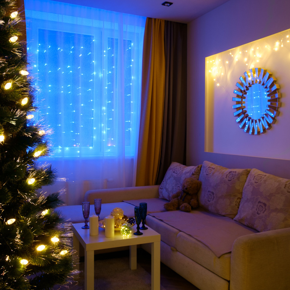 Гирлянда светодиодная  1,5*1,5 м 144 led 230 В 8 реж дождь синий Neon-night