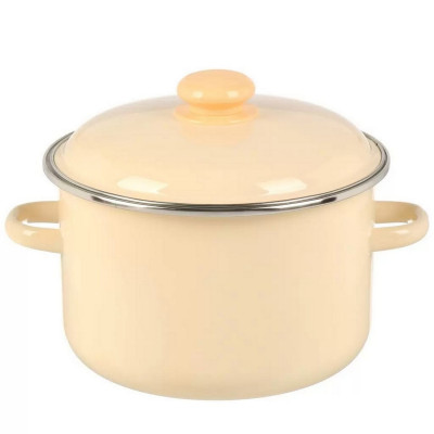 Кастрюля эмалированная 4 л пласт кнопка слоновая кость белая Стальэмаль