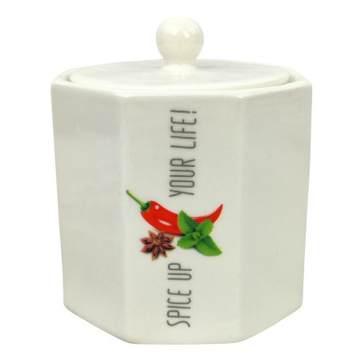 Банка фарфоровая 360 мл для меда дерев ложка под упак Коралл