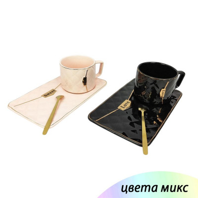 Набор фарфоровый чайный 3 пр 200 мл ложка микс Коралл