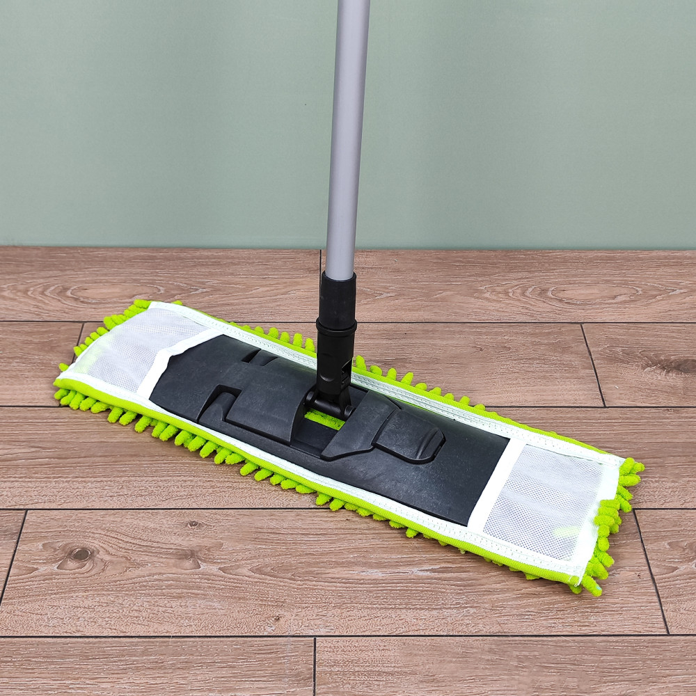 Швабра металлическая 110 см насадка микрофибра 41*12 см лапша черно-зелен Mop Clean Рыжий кот