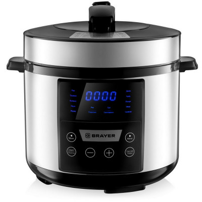 Мультиварка-скороварка нержавеющая сталь 5 л 900 Вт 12 программ дисплей мерный стакан ложка Brayer