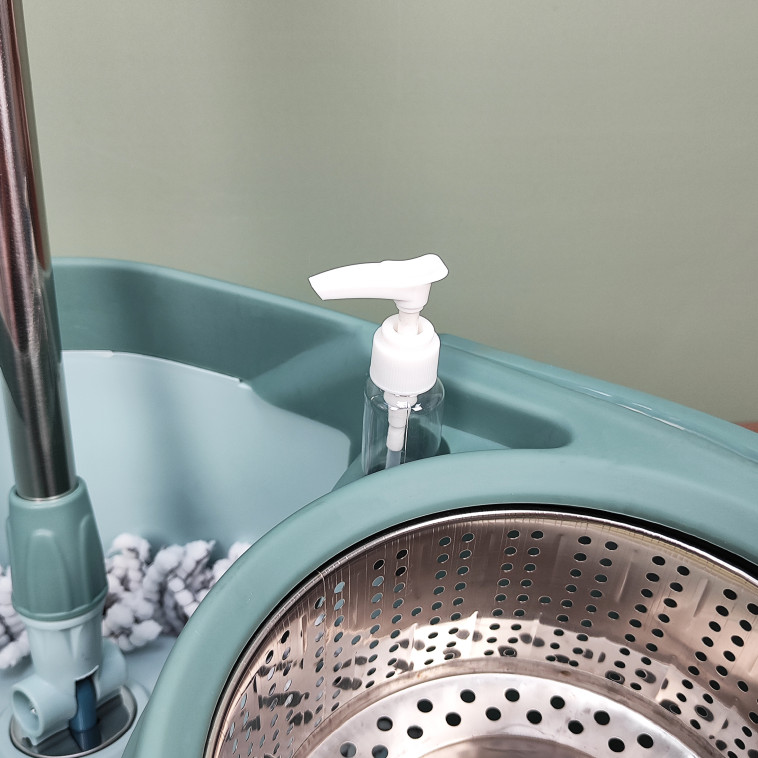 Cнимок Набор ведро пластиковое с отжимом 12 л+ швабра металл 124 см 2 насад под упак зеленый Baizheng