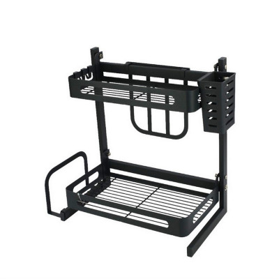 Полка металлическая для кухни 38х17х42 см 2-х ярусная боковые держатели серый Baizheng