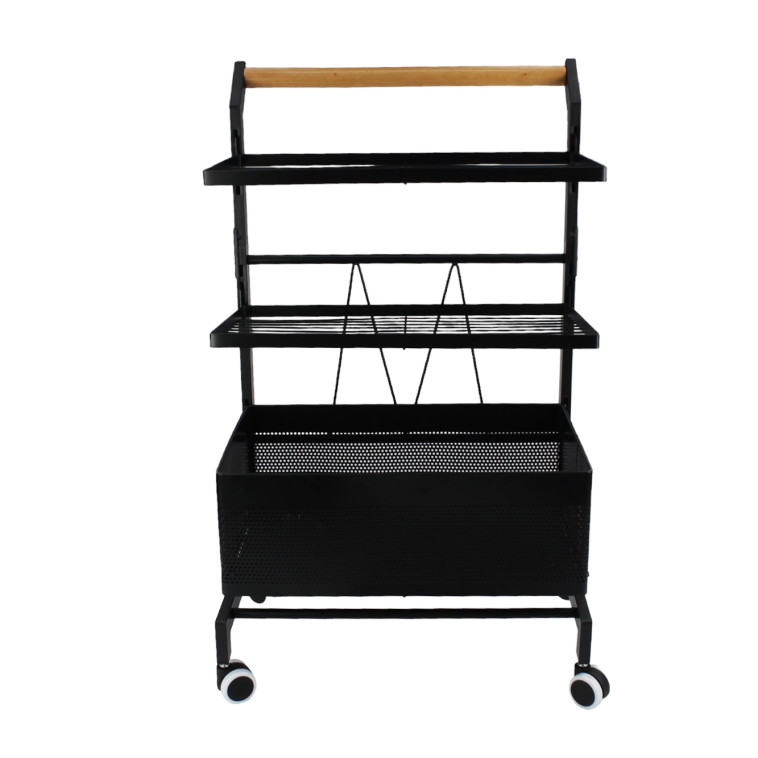 Фото Этажерка металлическая 3-х ярусная 42х32х69 см на колесах черный Baizheng