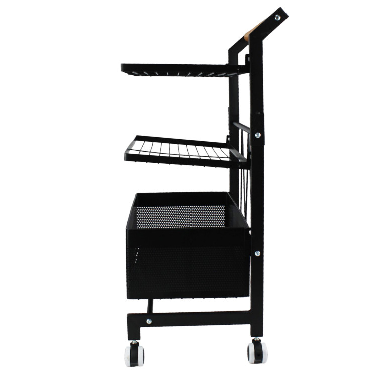 Изображение Этажерка металлическая 3-х ярусная 42х32х69 см на колесах черный Baizheng