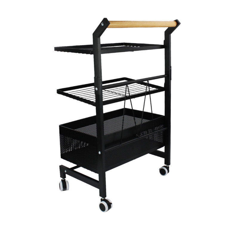 Картинка Этажерка металлическая 3-х ярусная 42х32х69 см на колесах черный Baizheng