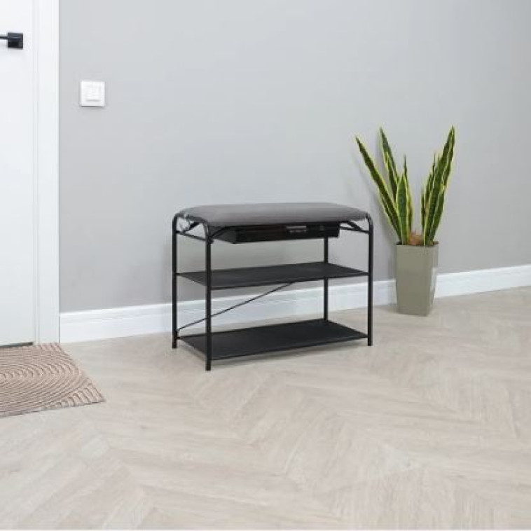 Подставка металлическая для обуви 3-х ярусная 65х30х50 сиденье нубук ящик черный Гранада 23В ЗМИ