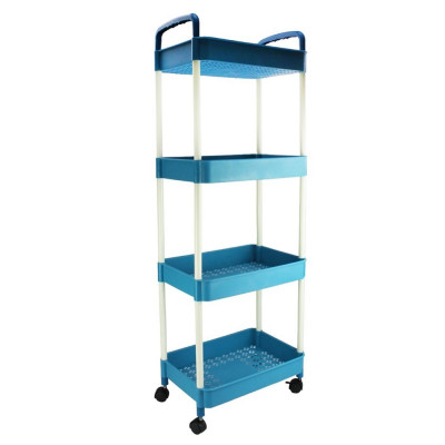 Этажерка пластиковая 4-х ярусная 430х300х1070 мм на колесах синий Baizheng