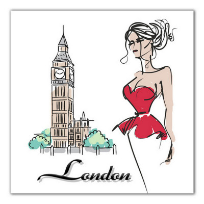 Картина канвас 31х31 см Биг-Бен и девушка Постер-Лайн Картина канвас 31х31 см Биг-Бен и девушка Постер-Лайн