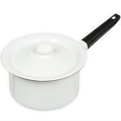 Ковш эмалированный 2 л с крышкой пласт кнопка белый Стальэмаль