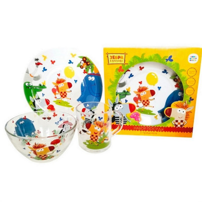 Набор стеклянный детской посуды 3 предмета под упак Зебра в клеточку Мфк