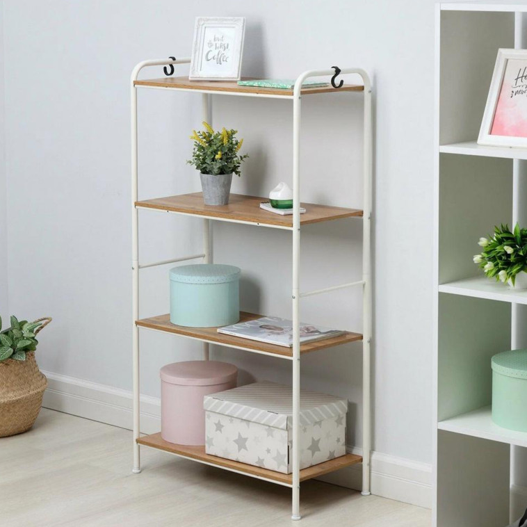 Cнимок Стеллаж металлический 4-х ярусный 65,5х30х120,5 см белый бетон Валенсия 24W ЗМИ