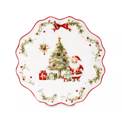 Тарелка фарфоровая десертная 21 см Новогоднее настроение Коралл