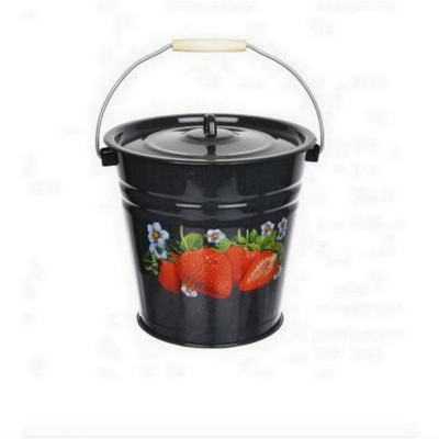 Ведро эмалированное 12 л с крышкой петля чёрный/серо-голубой Клубника садовая Стальэмаль