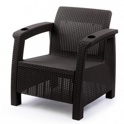 Кресло пластиковое 730*700*790 мм без подушек мокко Ротанг Альтернатива