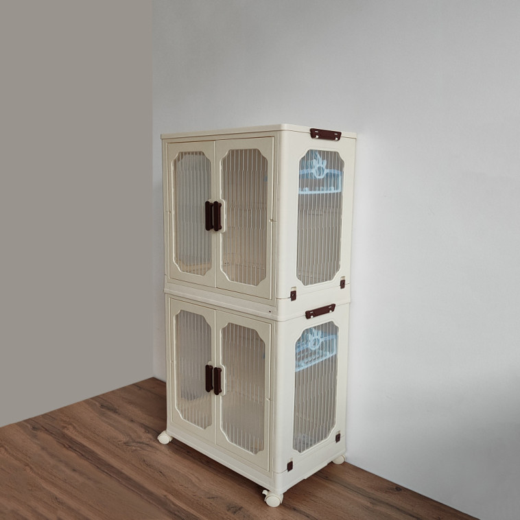 Фото Шкаф пластиковый 2 секции 550*325*1280 мм на колесах прозрачно слоновая костьBaizheng