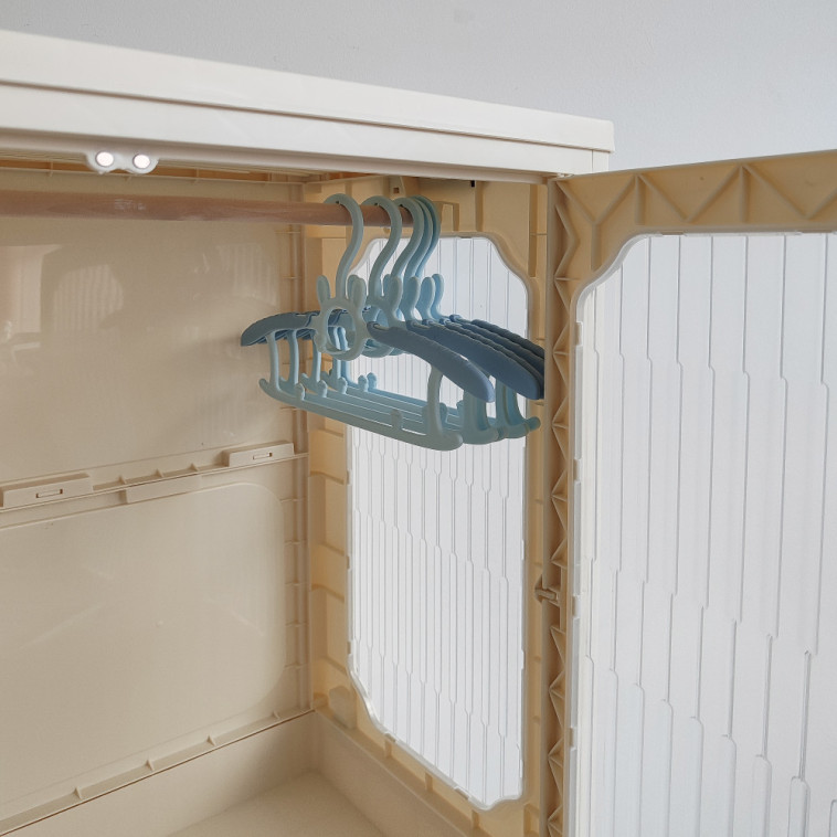 Картинка Шкаф пластиковый 2 секции 550*325*1280 мм на колесах прозрачно слоновая костьBaizheng