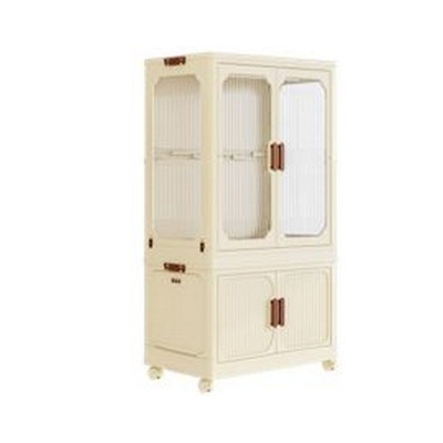 Шкаф пластиковый 2 секции 685*430*1180 мм на колесах прозрачно слоновая кость Baizheng