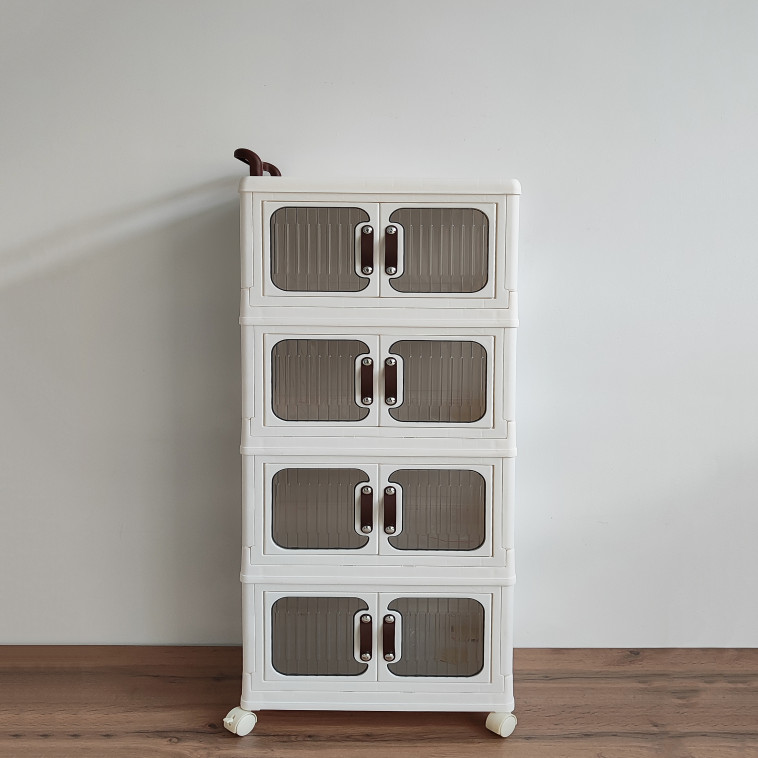 Фото Шкаф пластиковый 4 секции 475*300*1190 мм на колесах прозрачно белый Baizheng