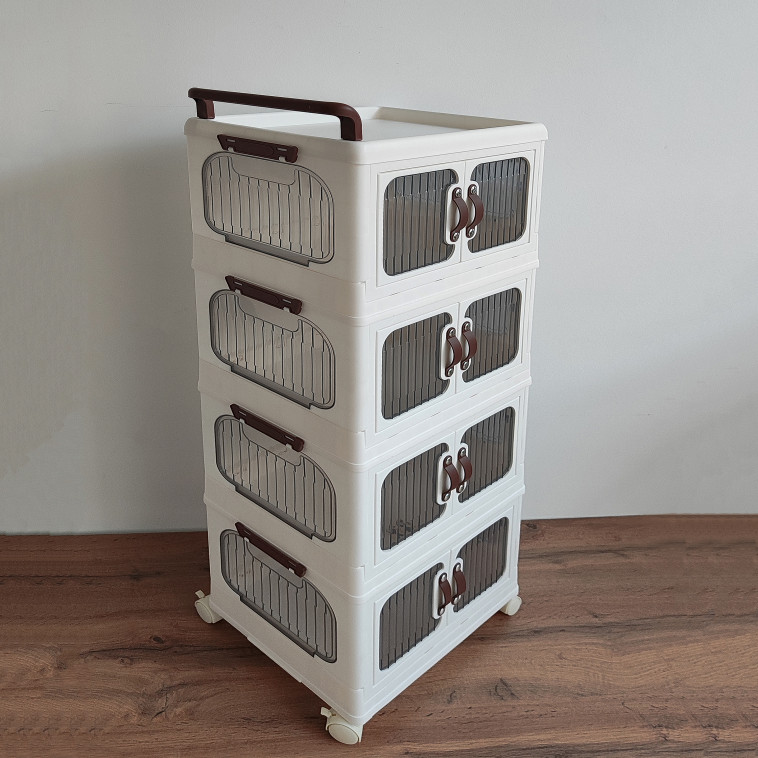 Изображение Шкаф пластиковый 4 секции 475*300*1190 мм на колесах прозрачно белый Baizheng