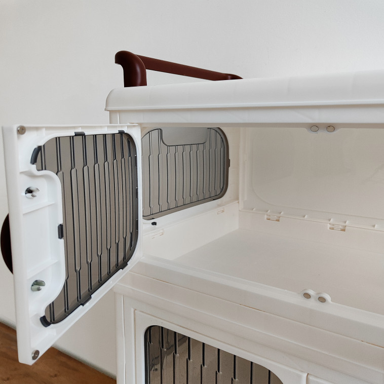 Фотография Шкаф пластиковый 4 секции 475*300*1190 мм на колесах прозрачно белый Baizheng