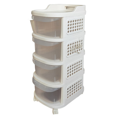 Шкаф пластиковый 4 секции 380*300*855 мм на колесах прозрачно бежевый Baizheng